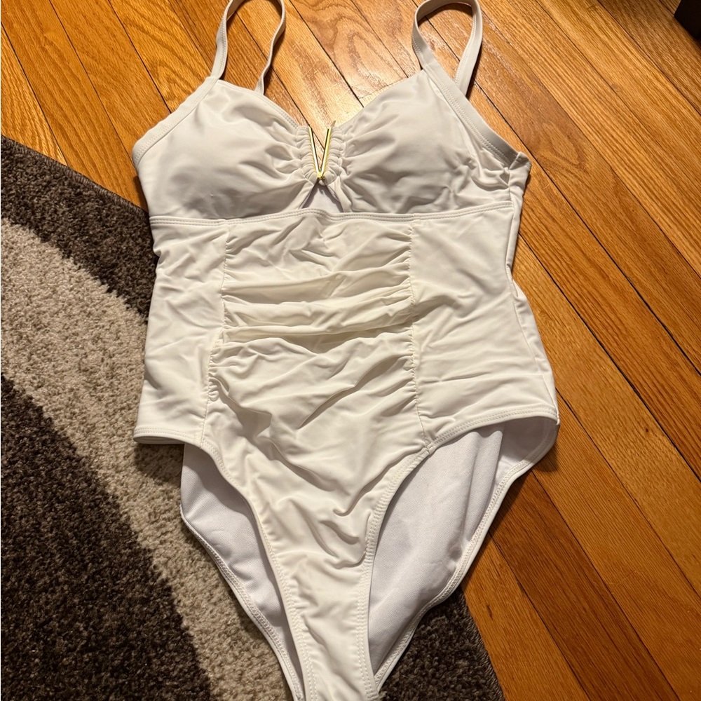 White Ruched One-Piece Swimsuit